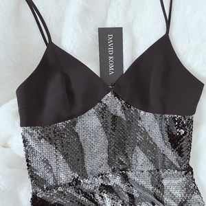 Zebra-Print Sequined Cami Dress